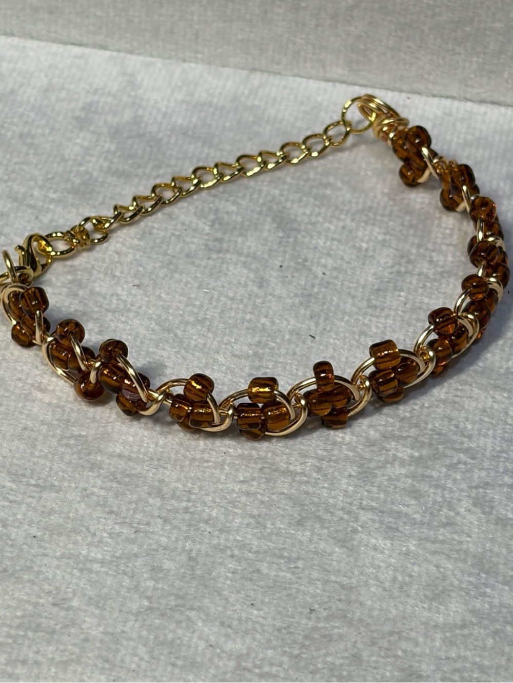 Gold Chain Bracelet with Brown Glass Beads - Women's Fashion Jewelry